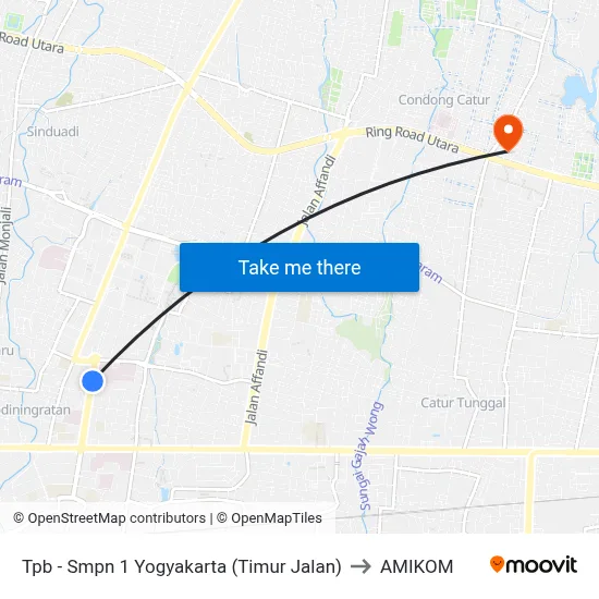 Tpb - Smpn 1 Yogyakarta (Timur Jalan) to AMIKOM map