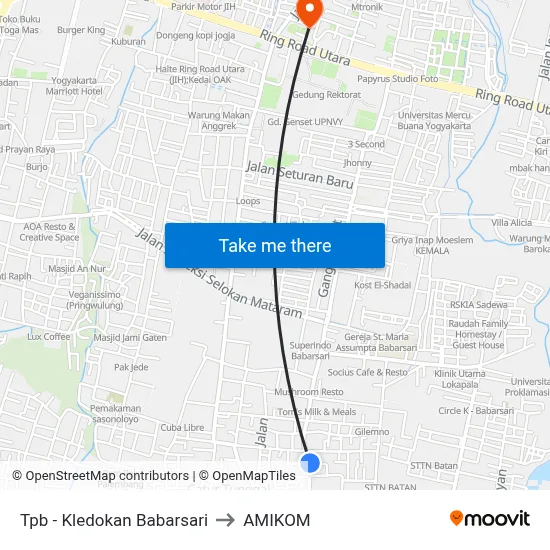 Tpb - Kledokan Babarsari to AMIKOM map