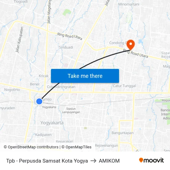 Tpb - Perpusda Samsat Kota Yogya to AMIKOM map