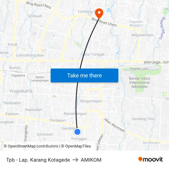 Tpb - Lap. Karang Kotagede to AMIKOM map