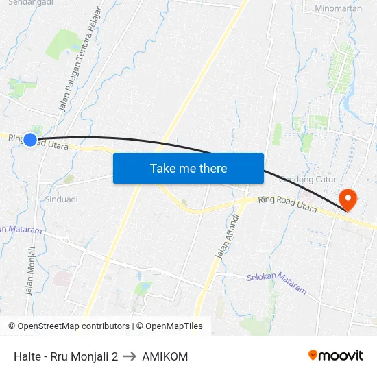 Halte - Rru Monjali 2 to AMIKOM map
