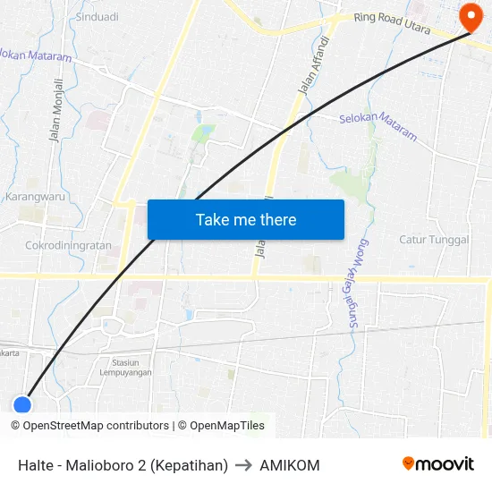 Halte - Malioboro 2 (Kepatihan) to AMIKOM map