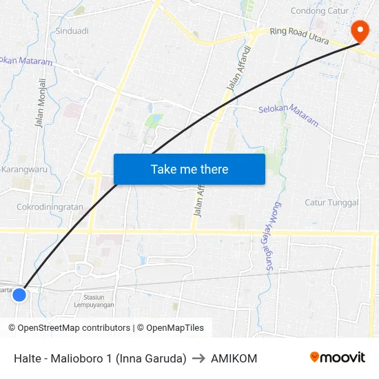 Halte - Malioboro 1 (Inna Garuda) to AMIKOM map