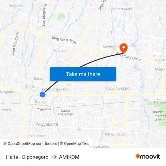 Halte - Diponegoro to AMIKOM map
