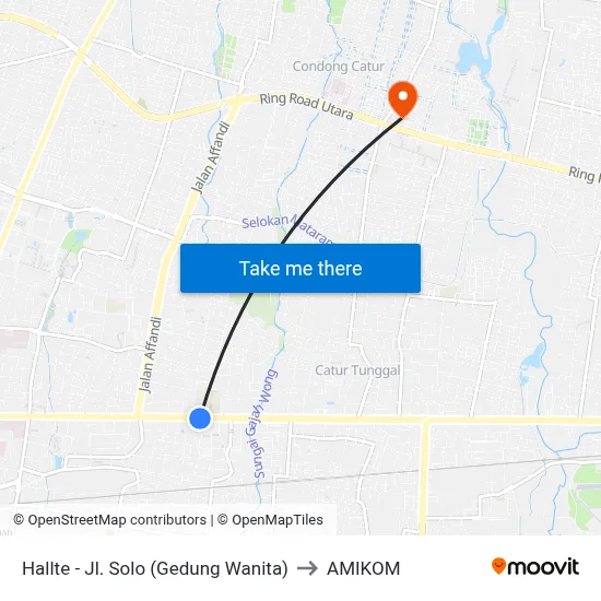 Hallte - Jl. Solo (Gedung Wanita) to AMIKOM map