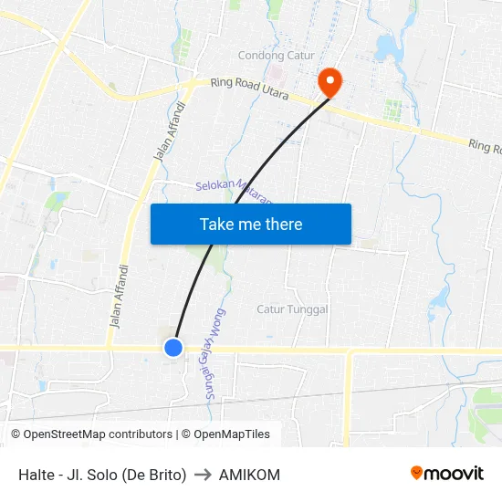 Halte - Jl. Solo (De Brito) to AMIKOM map