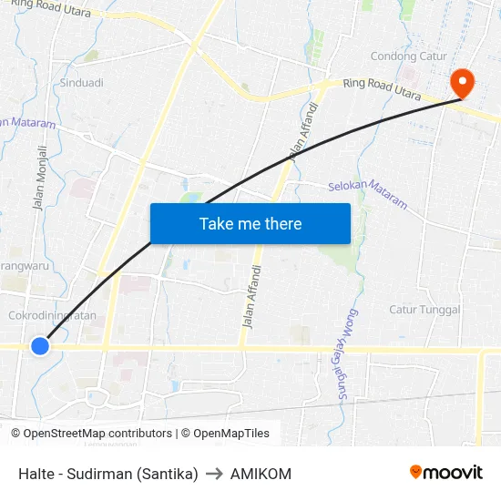 Halte - Sudirman (Santika) to AMIKOM map