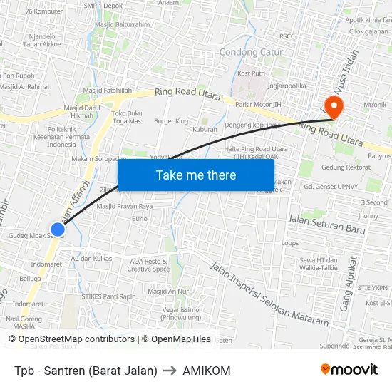 Tpb - Santren (Barat Jalan) to AMIKOM map
