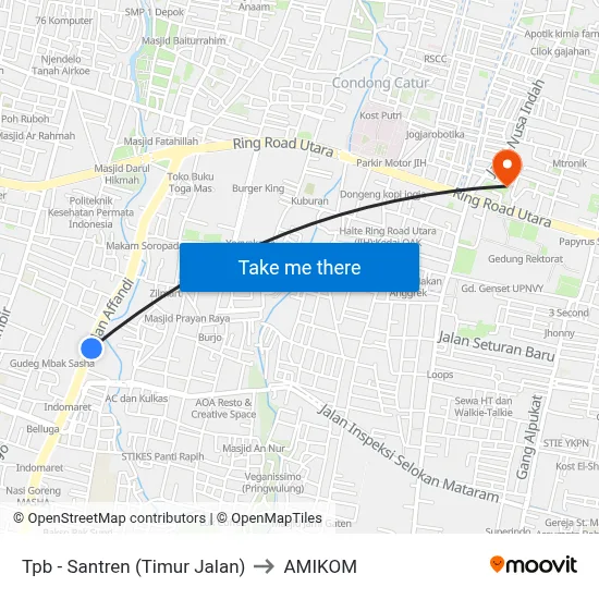 Tpb - Santren (Timur Jalan) to AMIKOM map