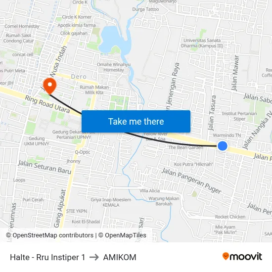 Halte - Rru Instiper 1 to AMIKOM map