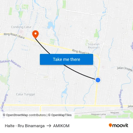 Halte - Rru Binamarga to AMIKOM map