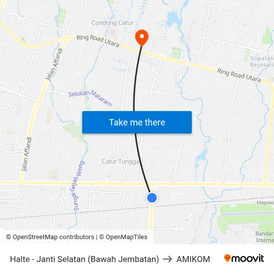 Halte - Janti Selatan (Bawah Jembatan) to AMIKOM map