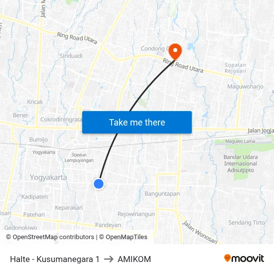 Halte - Kusumanegara 1 to AMIKOM map