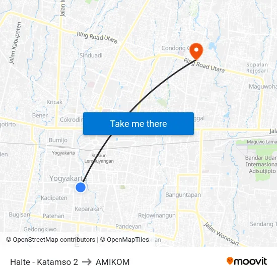 Halte - Katamso 2 to AMIKOM map