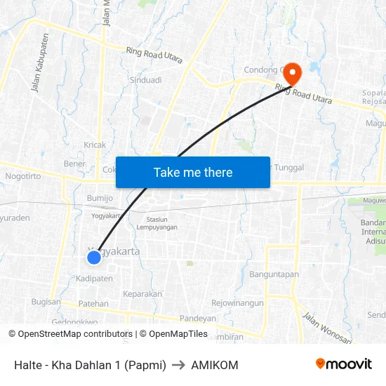 Halte - Kha Dahlan 1 (Papmi) to AMIKOM map