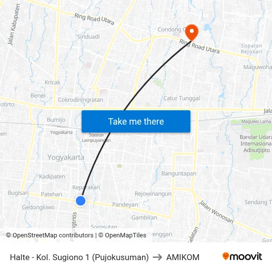 Halte - Kol. Sugiono 1 (Pujokusuman) to AMIKOM map