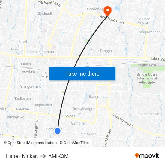 Halte - Nitikan to AMIKOM map