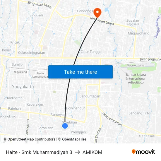 Halte - Smk Muhammadiyah 3 to AMIKOM map