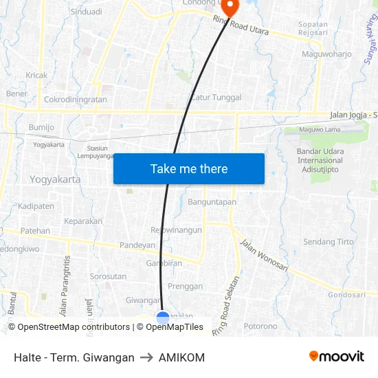 Halte - Term. Giwangan to AMIKOM map