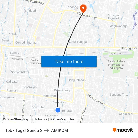 Tpb - Tegal Gendu 2 to AMIKOM map