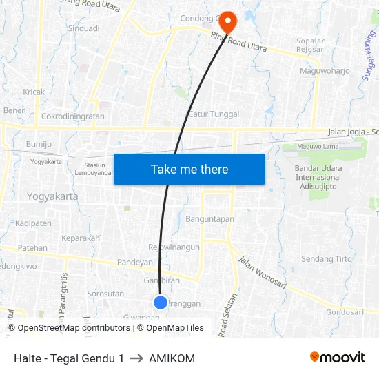 Halte - Tegal Gendu 1 to AMIKOM map