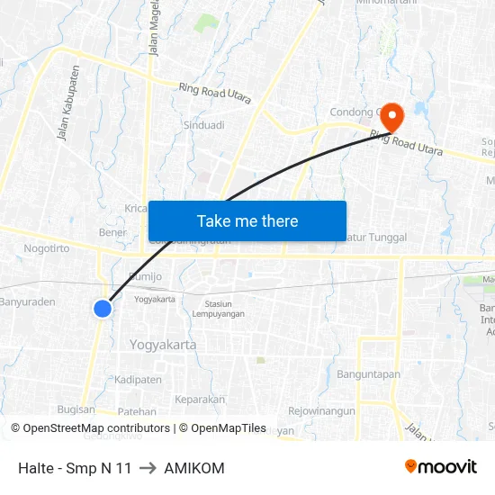 Halte - Smp N 11 to AMIKOM map