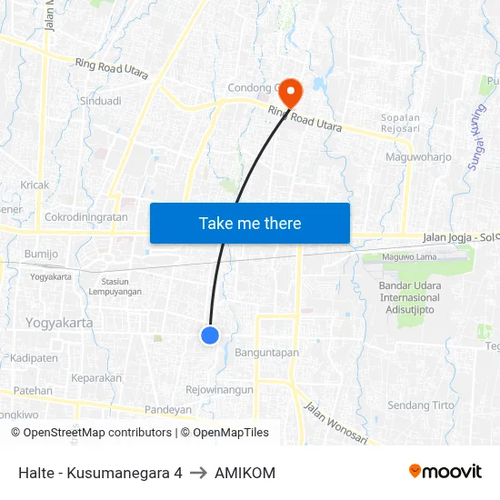 Halte - Kusumanegara 4 to AMIKOM map