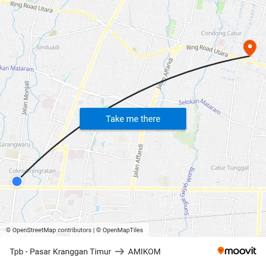 Tpb - Pasar Kranggan Timur to AMIKOM map