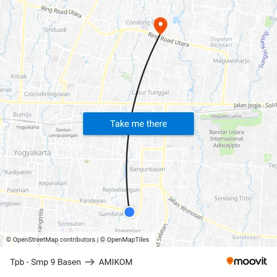 Tpb - Smp 9 Basen to AMIKOM map