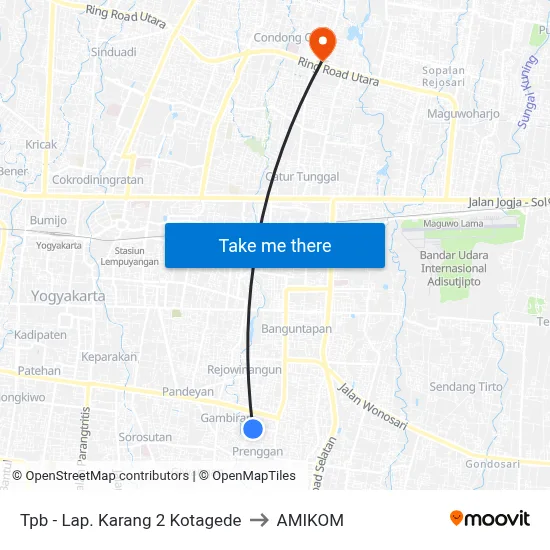 Tpb - Lap. Karang 2 Kotagede to AMIKOM map