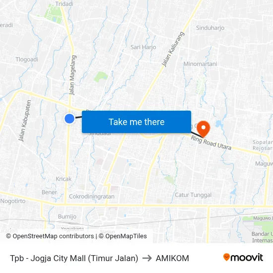 Tpb - Jogja City Mall (Timur Jalan) to AMIKOM map