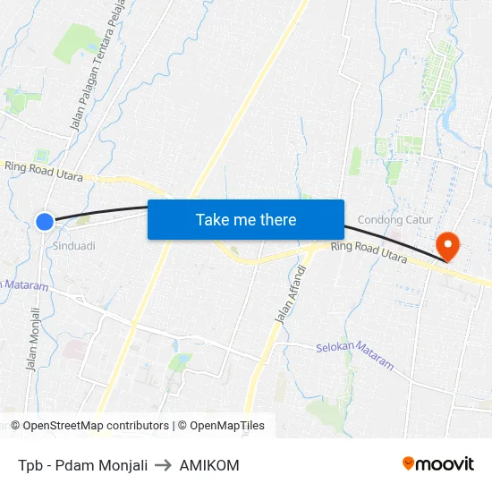 Tpb - Pdam Monjali to AMIKOM map