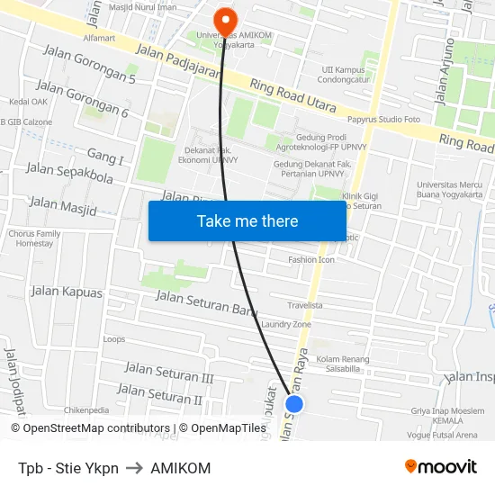 Tpb - Stie Ykpn to AMIKOM map