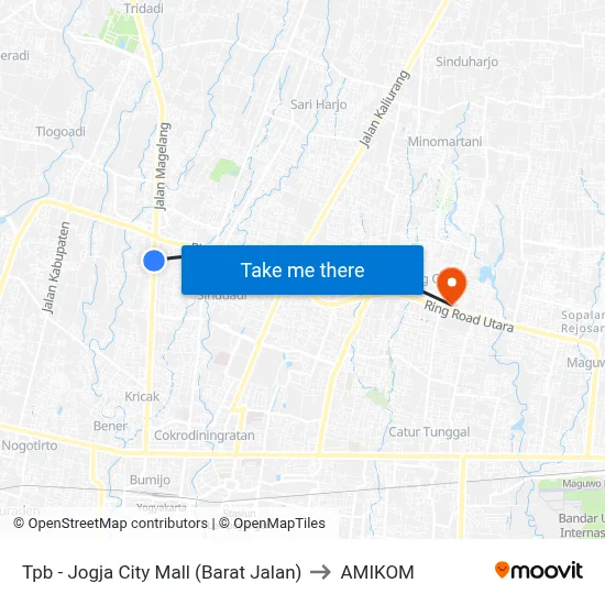 Tpb - Jogja City Mall (Barat Jalan) to AMIKOM map