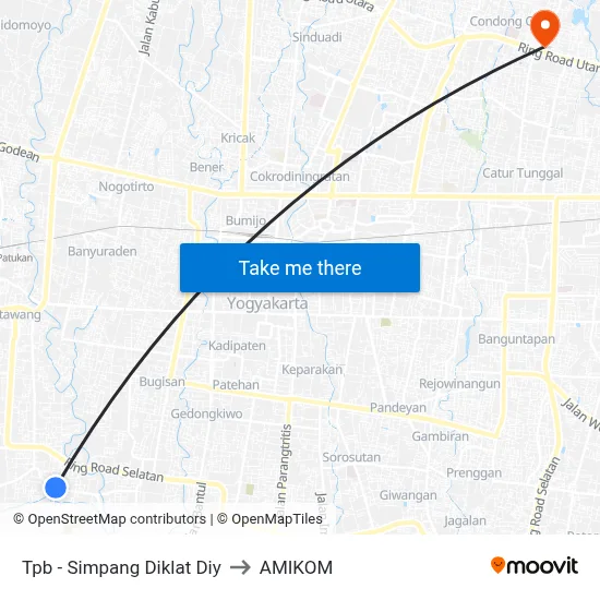 Tpb - Simpang Diklat Diy to AMIKOM map