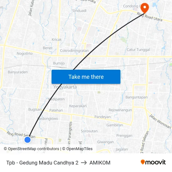 Tpb - Gedung Madu Candhya 2 to AMIKOM map