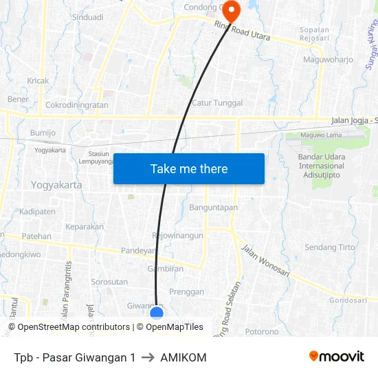 Tpb - Pasar Giwangan 1 to AMIKOM map