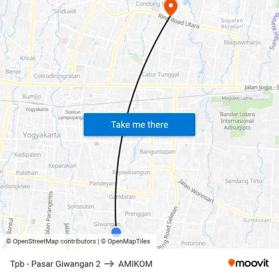 Tpb - Pasar Giwangan 2 to AMIKOM map