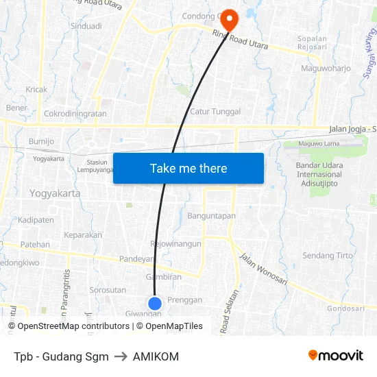 Tpb - Gudang Sgm to AMIKOM map