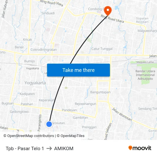 Tpb - Pasar Telo 1 to AMIKOM map