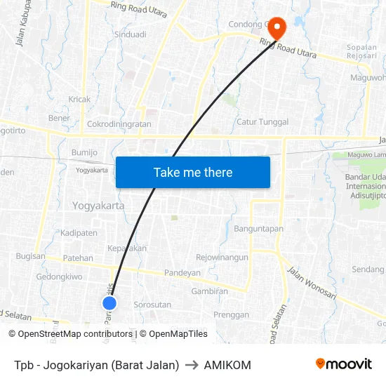 Tpb - Jogokariyan (Barat Jalan) to AMIKOM map