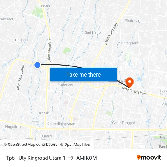 Tpb - Uty Ringroad Utara 1 to AMIKOM map