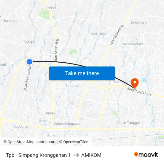 Tpb - Simpang Kronggahan 1 to AMIKOM map