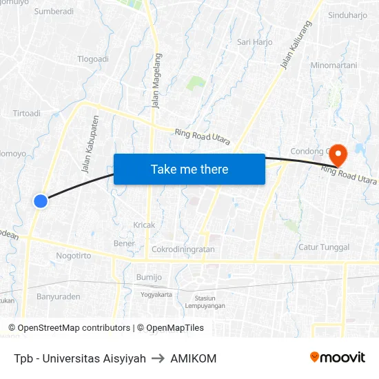 Tpb - Universitas Aisyiyah to AMIKOM map