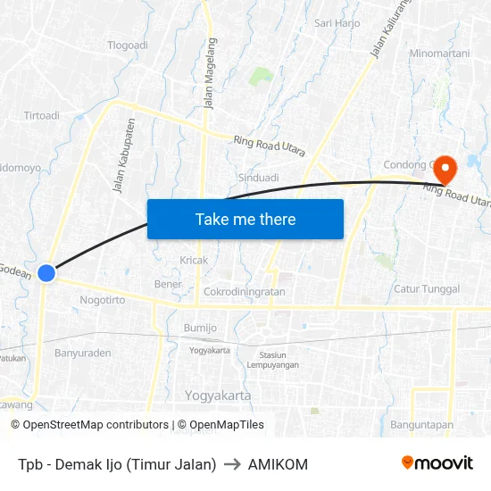 Tpb - Demak Ijo (Timur Jalan) to AMIKOM map