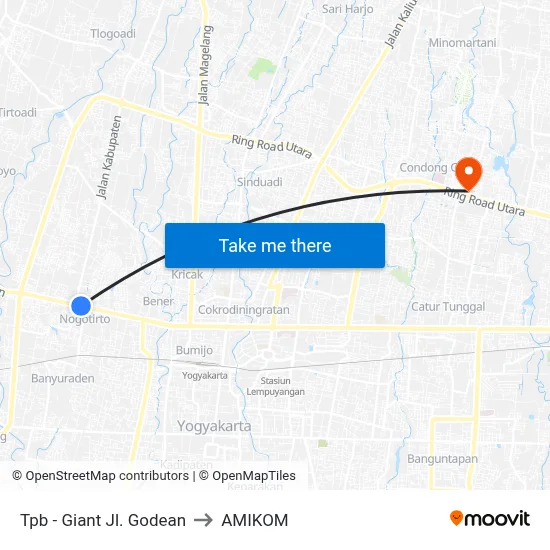 Tpb - Giant Jl. Godean to AMIKOM map