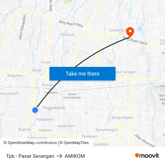 Tpb - Pasar Serangan to AMIKOM map