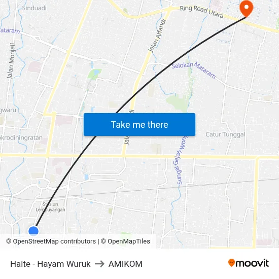 Halte - Hayam Wuruk to AMIKOM map