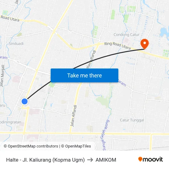 Halte - Jl. Kaliurang (Kopma Ugm) to AMIKOM map