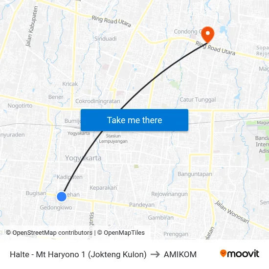 Halte - Mt Haryono 1 (Jokteng Kulon) to AMIKOM map